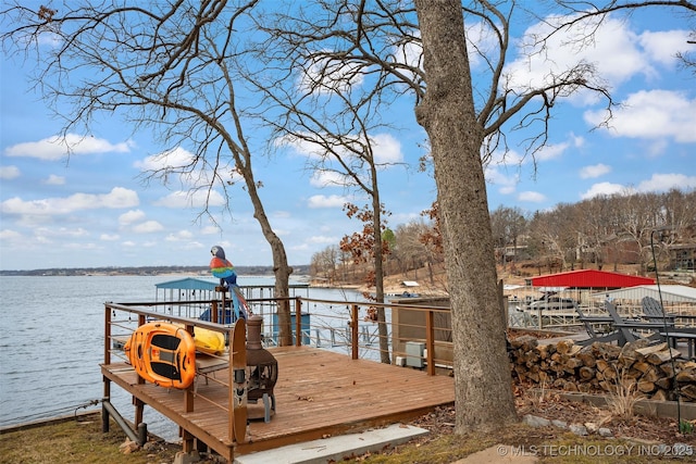 dock area with a water view