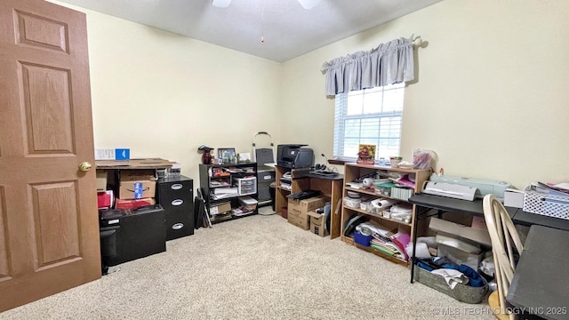 96848 S 4510th Rd, Vian, OK 74962 - office area featuring carpet flooring and ceiling fan