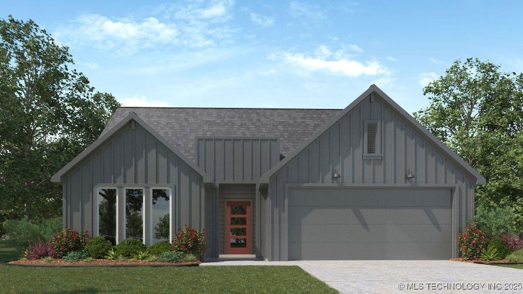 3921 E Montpelier St, Broken Arrow, OK 74014 - modern farmhouse featuring a garage and a front lawn