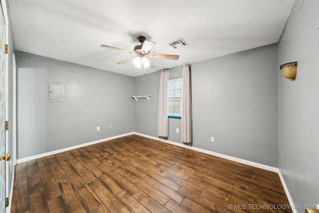 unfurnished room featuring hardwood / wood-style flooring and ceiling fan