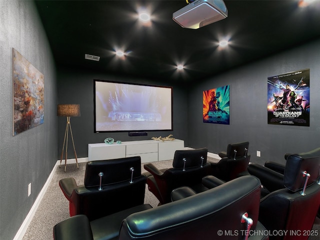 home theater room featuring carpet