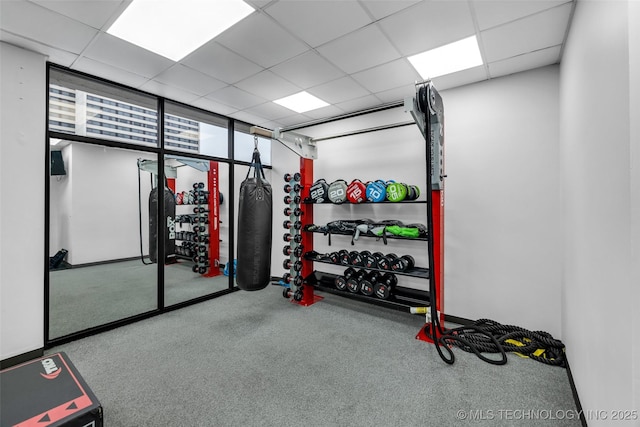 exercise area featuring a paneled ceiling