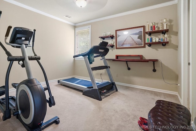 6215 E 86th Pl, Tulsa, OK 74137 - exercise room with crown molding and light colored carpet
