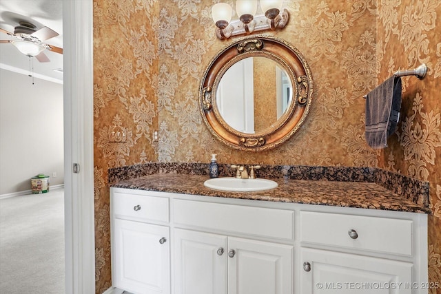 6215 E 86th Pl, Tulsa, OK 74137 - bathroom featuring vanity and ceiling fan