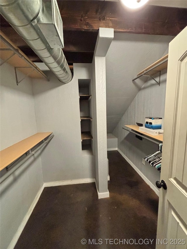 spacious closet with vaulted ceiling