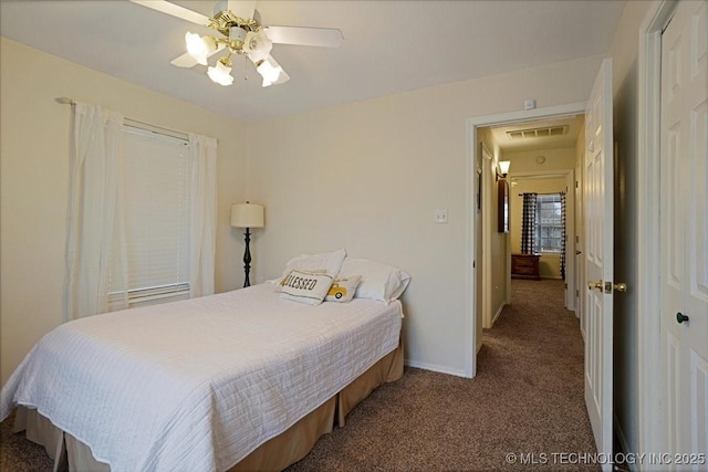 bedroom featuring carpet flooring and ceiling fan