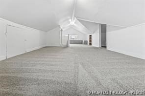 bonus room featuring vaulted ceiling and carpet