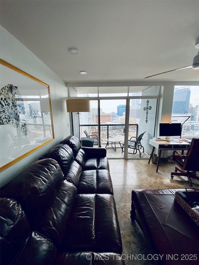 living room featuring expansive windows