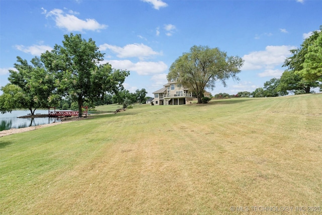 view of yard with a water view