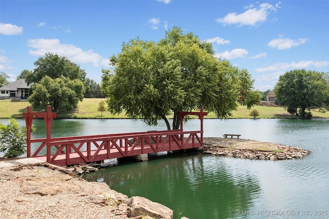 view of dock featuring a water view