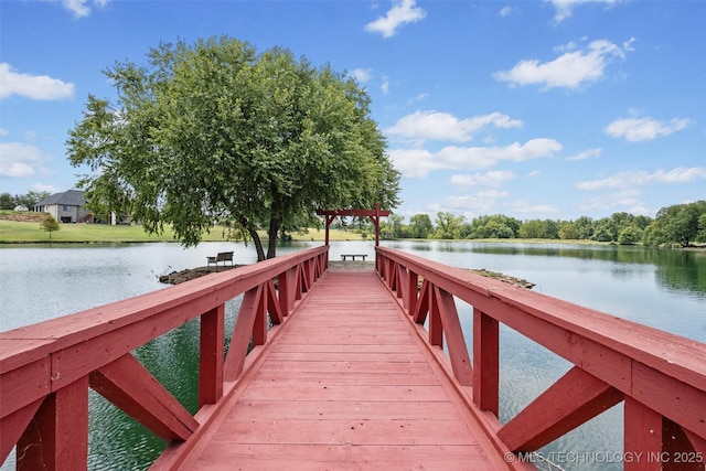 view of dock featuring a water view