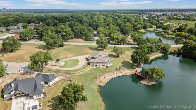 aerial view with a water view