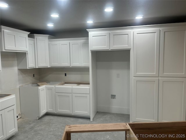 kitchen with white cabinets