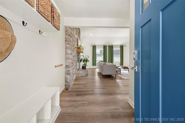 foyer entrance with hardwood / wood-style floors