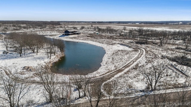 9501 S 4170th Rd, Claremore, OK 74017 - snowy aerial view with a view of rural / pastoral area and a water view