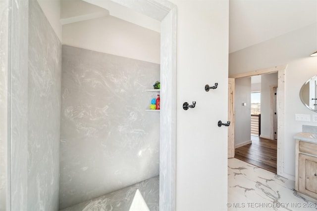 9501 S 4170th Rd, Claremore, OK 74017 - bathroom with marble finish floors and vanity