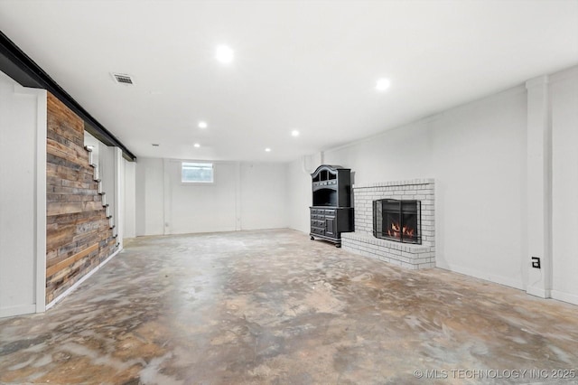 unfurnished living room with a fireplace