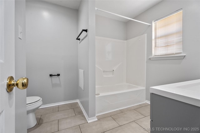 full bathroom with tile patterned flooring, vanity, toilet, and shower / bath combination