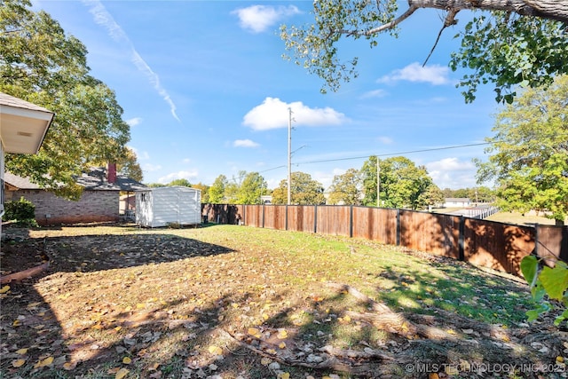 view of yard with a storage shed