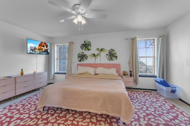 bedroom featuring carpet floors and ceiling fan