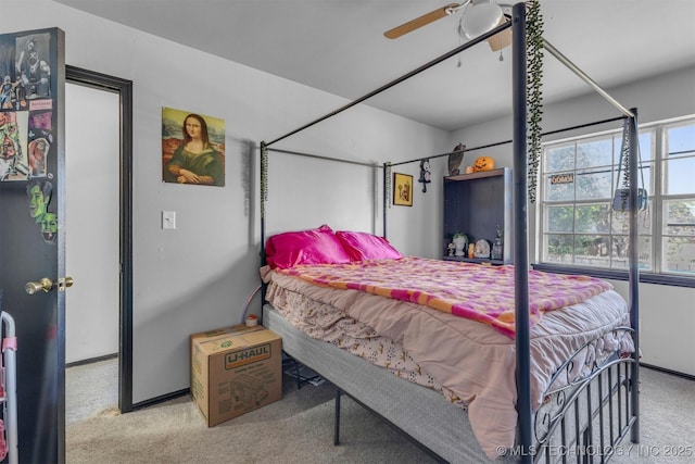 bedroom with carpet floors and ceiling fan