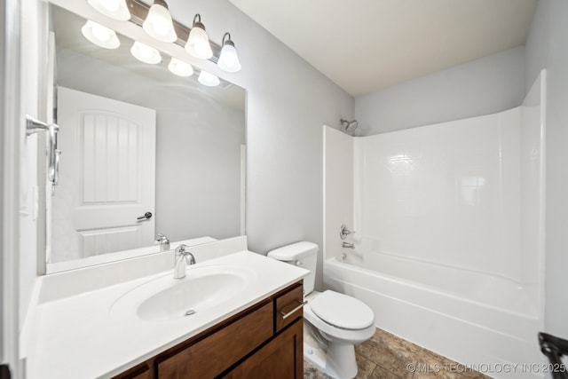 full bathroom with vanity, toilet, and tub / shower combination