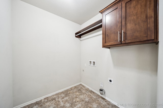 laundry room with washer hookup, cabinets, and hookup for an electric dryer