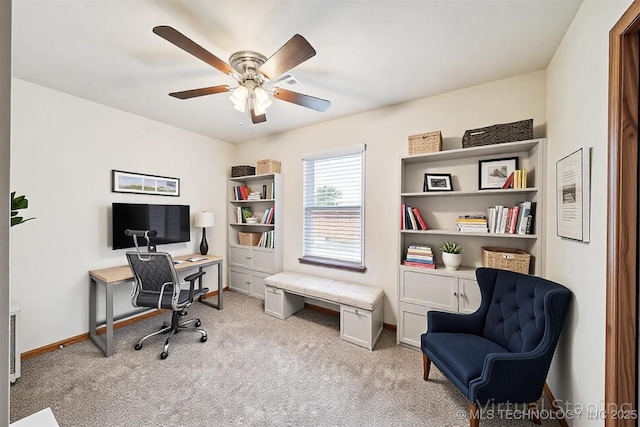 5779 W 478, Pryor, OK 74361 - office area featuring baseboards, ceiling fan, and light colored carpet