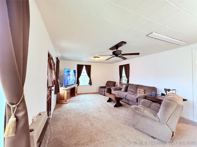 2420 3rd NE, Ardmore, OK 73401 - living room featuring light colored carpet and a ceiling fan