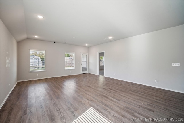 unfurnished living room with lofted ceiling and wood-type flooring