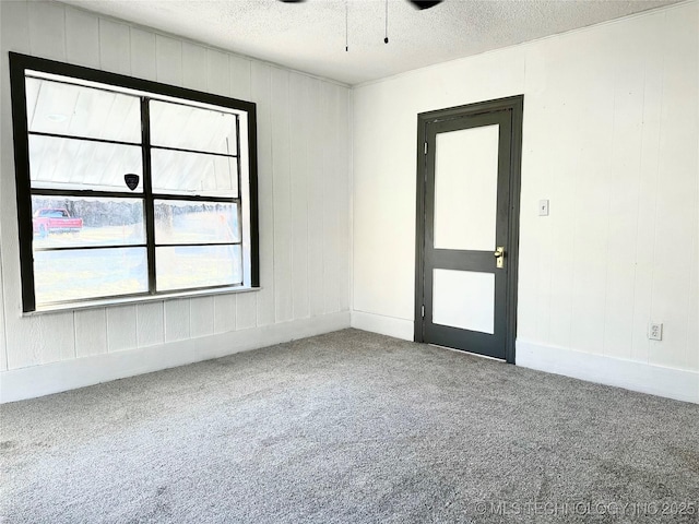 spare room featuring carpet and a textured ceiling