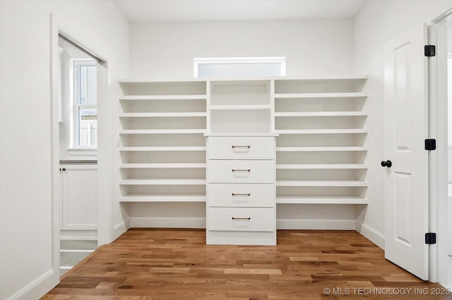 spacious closet featuring hardwood / wood-style floors