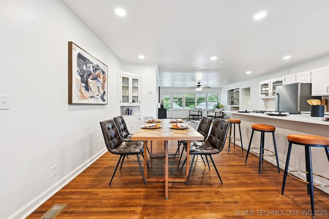 3006 E 21st St, Tulsa, OK 74114 - dining space with recessed lighting, dark wood-type flooring, and ceiling fan