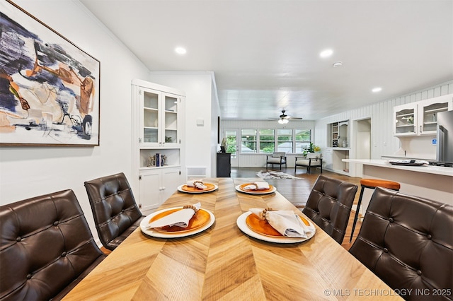 3006 E 21st St, Tulsa, OK 74114 - dining area with ceiling fan, recessed lighting, and built in features