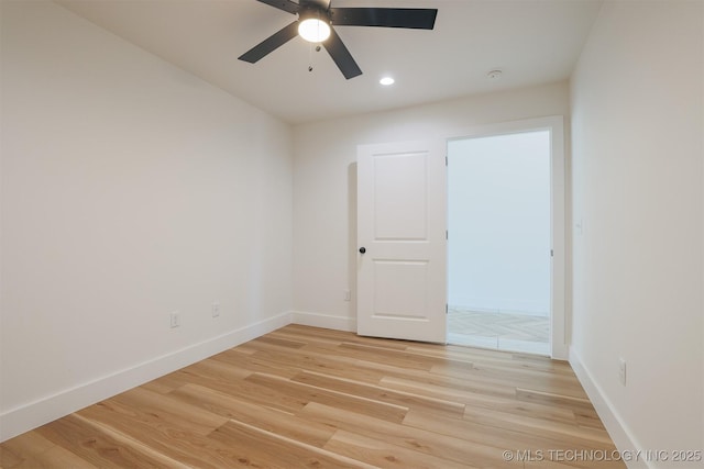 2044 E 129th Pl S, Jenks, OK 74037 - spare room featuring ceiling fan, light wood-style floors, baseboards, and recessed lighting