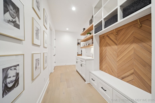 7300 E College St, Broken Arrow, OK 74014 - mudroom featuring recessed lighting, baseboards, and light wood finished floors