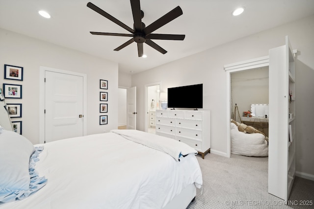 7300 E College St, Broken Arrow, OK 74014 - bedroom featuring carpet flooring, recessed lighting, baseboards, and a ceiling fan