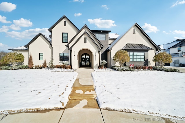 modern farmhouse with french doors