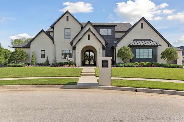 7300 E College St, Broken Arrow, OK 74014 - view of front of property featuring french doors, stucco siding, and a front yard
