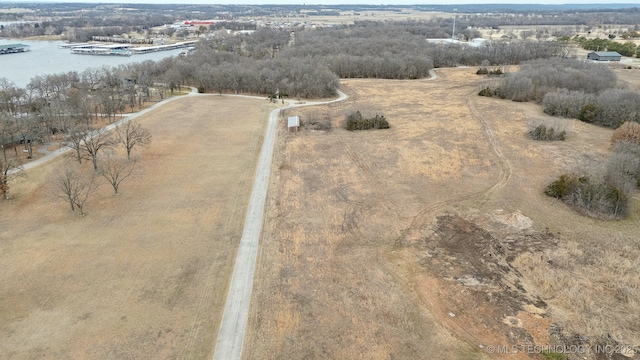 bird's eye view with a water view and a rural view