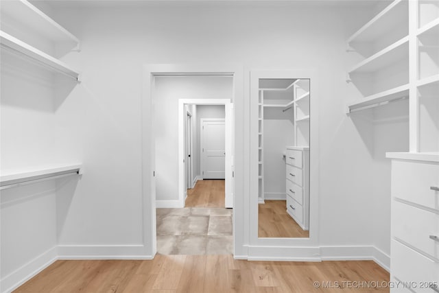 walk in closet with light wood-type flooring