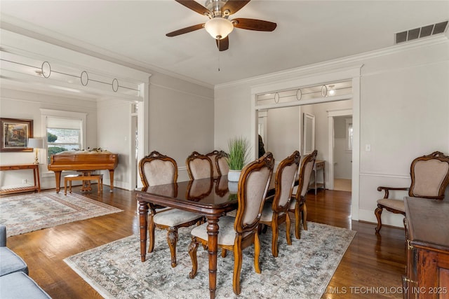 7637 S 26th W Ave, Tulsa, OK 74037 - dining space with a ceiling fan, wood finished floors, and crown molding