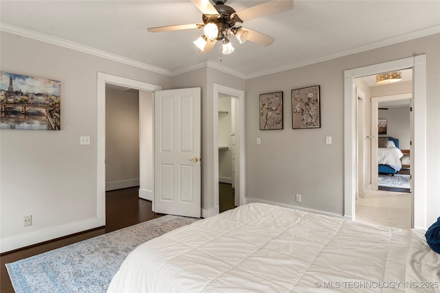 7637 S 26th W Ave, Tulsa, OK 74037 - bedroom featuring crown molding, baseboards, a ceiling fan, and wood finished floors