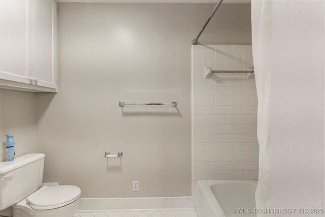 7637 S 26th W Ave, Tulsa, OK 74037 - full bathroom with baseboards, toilet, tile patterned flooring, and shower / bathtub combination with curtain