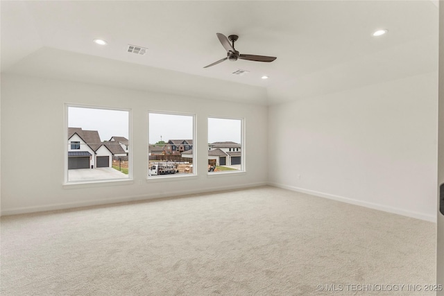 2982 E 145th St S, Bixby, OK 74008 - carpeted spare room with a ceiling fan, visible vents, and recessed lighting