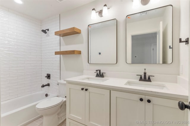 2982 E 145th St S, Bixby, OK 74008 - bathroom featuring toilet, shower / bathtub combination, a sink, and double vanity