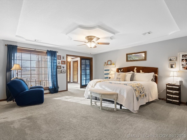 bedroom featuring ceiling fan and carpet flooring