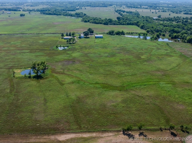 aerial view featuring a water view and a rural view