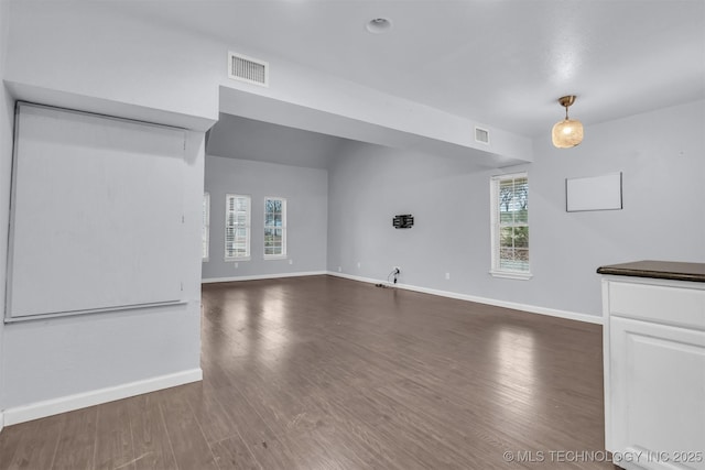 unfurnished living room with dark wood-type flooring