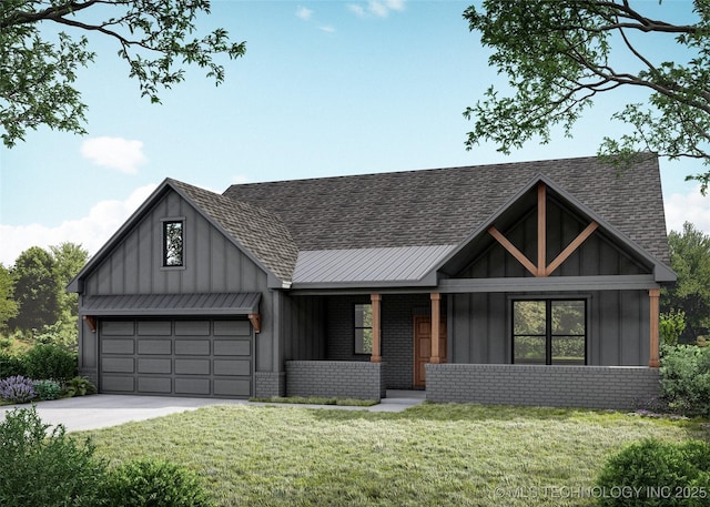 view of front of home featuring a garage and a front lawn